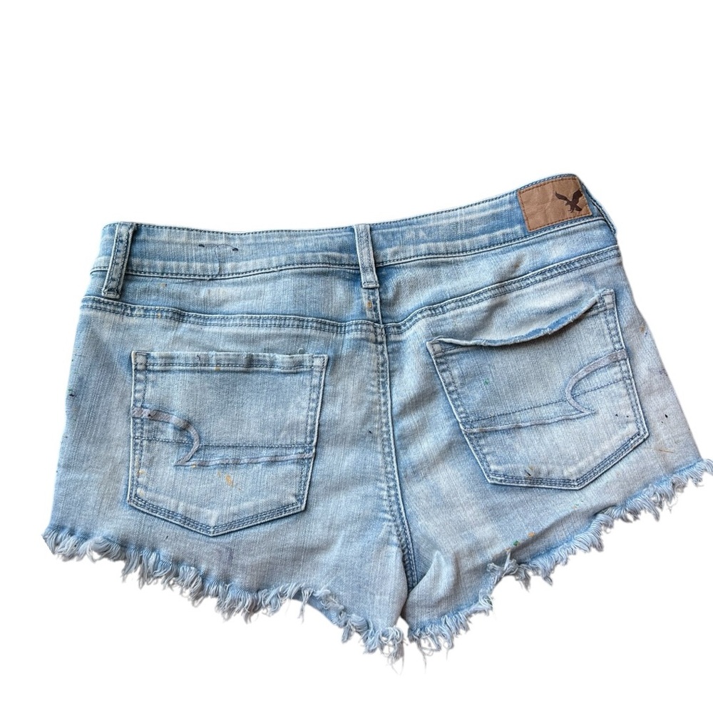 Custom Upcycled Splash Paint American Eagle Denim Shorts, Size 10. - Picture 3 of 6